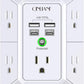 USB Wall Charger, Surge Protector, QINLIANF 5 Outlet Extender with 4 USB Charging Ports (4.8A Total) 3-Sided 1680J Power Strip Multi Plug Outlets Wall Adapter Spaced for Home Travel Office(2U2C),White