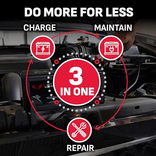 Schumacher Electric 1.5A Car Battery Charger and Maintainer, 3-in-1 Solution, for 6V/12V Power Sport, Automotive, and Marine Batteries, SC1355