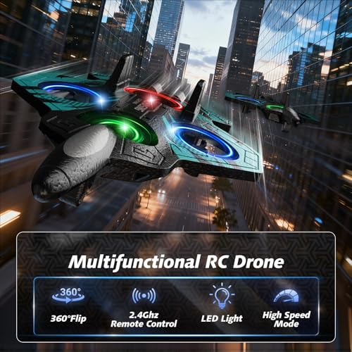 Foam RC Airplane with Cool Led Light, 360° Flip and Headless Mode, Remote Control Airplane RC Plane for Kids Adults Aged 6+, RC Flying Toy for Kids, Birthday Gift - Black Blue