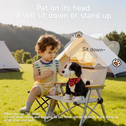 Electronic Interactive Plush Dog Toy, Realistic Robot Puppy Toy, Walking, Talking, Barking, Tail Wagging, Voice-Activated Control Stuffed Animal Pet Toys for Children Ages 3+