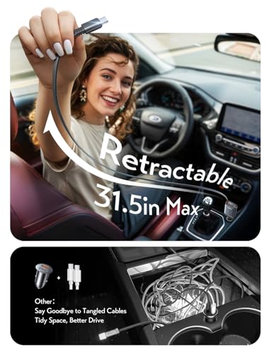 LISEN Retractable Car Charger USB C, [Upgraded 72W Max] | Car Accessories，Gifts for Men Women Him Her Car Charger for iPhone/Android Truck RV Electronics