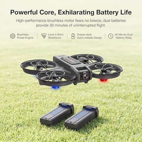 Drone with UHD Camera, Drone with Screen on Controller for Beginners, Remote Control Quadcopter with 2 Batteries, One Key Start, Easy to Fly, Altitude Hold, 3D Flips, Carrying Case （Dark Gray）