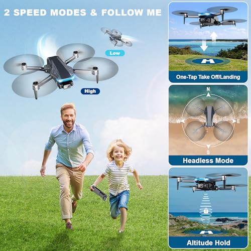 GPS Drone with Camera, 2K HD Drones for Adults, Foldable FPV Drone with GPS Auto Return, Follow Me, Circle Fly, Waypoint Fly, 5G Transmission, Gestures Selfie, Brushless Motor, 2 Batteries, Charcoal