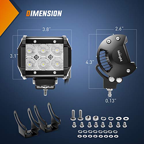 Nilight 12 Inch 72W Spot Flood Combo Led Light Bar 2Pcs 4Inch 18W Flood LED Pods Fog Lights Off Road with Wiring Harness Kit-3 Leads for Van Camper Car Pickup Golf Cart ATV UTV SUV Truck Boat 4x4