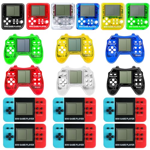 18Pcs Video Game Party Favors for Kids, Arcade Video Game Birthday Supplies Mini Gaming Console Keychain Classroom Prizes for Boys and Girls