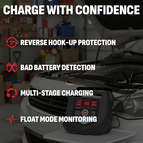 Schumacher Electric Car Battery Charger 12V/6V - Trickle Charger, Maintainer for Automobile & Marine Batteries (AGM/Gel/Deep Cycle) - SC1280