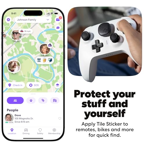 Life360 Tile Sticker - Small Bluetooth Tracker, Remote Finder and Item Locator for Bikes, Glasses and More. Both iOS and Android Compatible. Phone Finder. 1-Pack (Black)