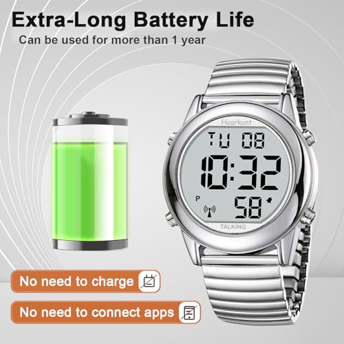 Large Digital Talking Watch English Speaking for The Blind, Elderly or Visually impaired Receives US Signals Automatic Time and Date Correction Big Numbers Easy to See Loud and Clear-Hearkent-2117M