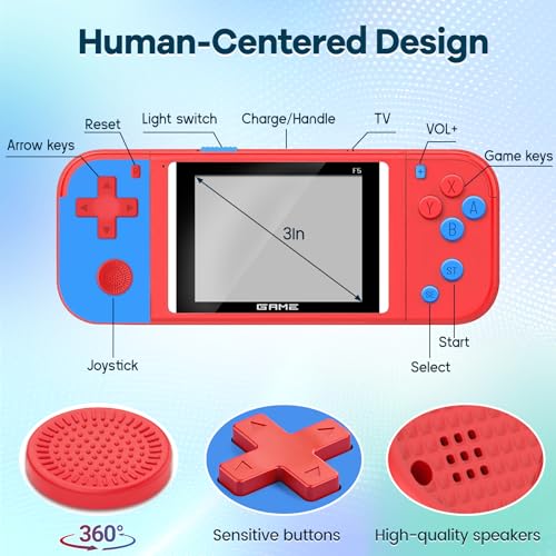 Handheld Games for Kids - 288 Retro Video Games, 3.0" LCD Screen Portable Gaming Player with Rechargeable Battery, Mini Travel Games Toy Gifts for Boys Girls (Red)