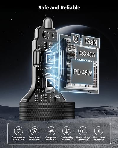 Car Charger USB C Fast Charge, 90W 4-Port Car Phone Charger Super Fast Charging Dual USB-C & USB-A Cigarette Lighter Adapter with 240W Type C Cable for Samsung Galaxy S26/S25/S24/ S23, Pixel, Android
