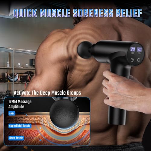 cotsoco Massage Gun Deep Tissue, Muscle Massage Gun with 9 Attachment Heads 20 Speeds & Silent Brushless Motor for Pain Relief, Handheld Percussion Back Massager Gun for Athletes (Black)