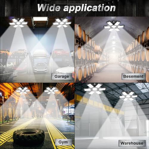 2 Pack Garage Lights, 200W 20000LM 6500K LED Shop Lights, Garage Light Ceiling Led with 6+1 Deformable Panels, Screw in E26/E27 Socket Bulb for Warehouse, Workshop, Basement, Barn Lighting
