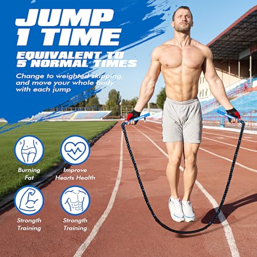 Jump Rope, Weighted Jump Rope for Fitness, Boxing Equipment Jump Ropes for Men Women, Battle Skipping Ropes for Exercise, Suitable for Boxing, Cardio, Training Muscle Speed Home Gym Workout Equipment