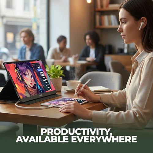 AOC 16T20 Portable Monitor 15.6" FHD 1080p IPS Display, USB-C x2, Mini HDMI, Built-in Speakers, Travel Monitor with Smart Cover, Compatible with Laptops, MacBook, Gaming Console Ready