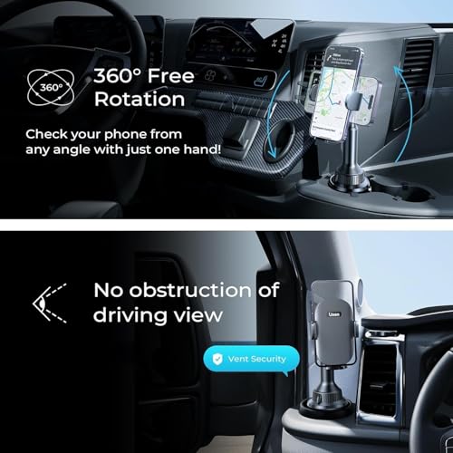 LISEN Cup Holder Phone Holder [No Shaking] Phone Holder for Car, 360° Adjustable iPhone Holder Car Accessories for Women Truck Jeep Golf for iPhone 17 Pro Max 16 15 14 Samsung S25 All 4-7'' Phone