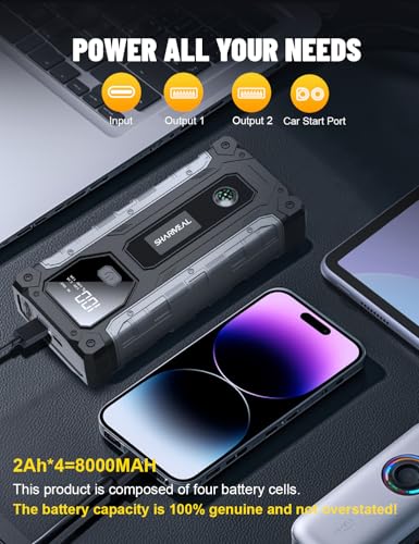 Sharmeal Car Jump Starter 5000A, Jump Starter Battery Pack for 10.0L Gas and 9.0L Diesel, 12V Portable Jump Box with LED Light
