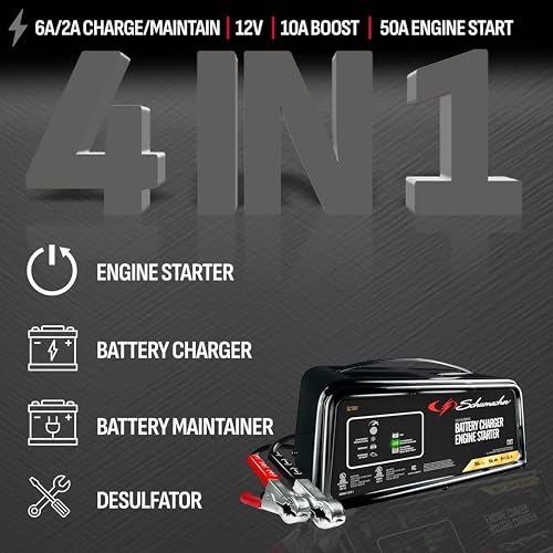 Schumacher Electric 50A 12V Car Battery Charger, Engine Starter & Maintainer - Fully Automatic Battery Charger for Cars, Trucks & RVs - 6A Charge/ 2A Maintain & 10A Boost Modes - SC1361