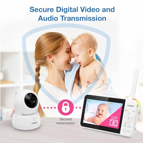 VTech VM924 5" Pan Tilt Zoom Video Baby Monitor – No WiFi, 17 Hour Battery, 1000ft Range, Night Vision, Lullabies, Temperature Sensor & 2-Way Talk – Ideal for New Parents
