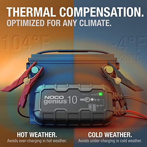 NOCO GENIUS10: 10A 6V/12V Smart Battery Charger – Automatic Maintainer, Trickle Charger & Desulfator with Overcharge Protection & Temperature Compensation – for Lead-Acid & Lithium Batteries