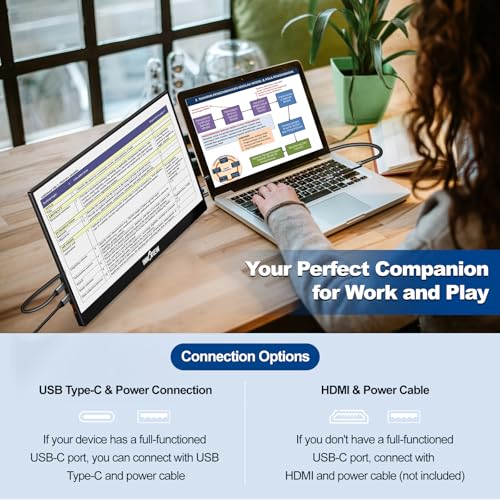 InnoView Portable Monitor 15.6" 1080P for Laptop with Protective Sleeve, Built-in 90° Adjustable Stand USB C HDMI Ultra-Slim Portable Laptop Monitor for MacBook Phone PS Xbox Switch