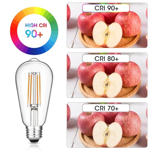 Vintage LED Edison Bulbs 6W, Equivalent 60W Incandescent, Warm White 2700K, ST58 Antique LED Filament Bulbs with 90+ CRI, E26 Medium Base,Dimmable, Clear Glass, Pack of 6