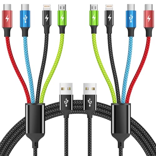 Cruise Essentials 2026 4 in 1 Multi Charging Cable [2Pack 5FT], Tangle Free USB C Car Charger Cable, Nylon Braided Charging Cords for Multiple Devices, Travel Essentials Car Accessories