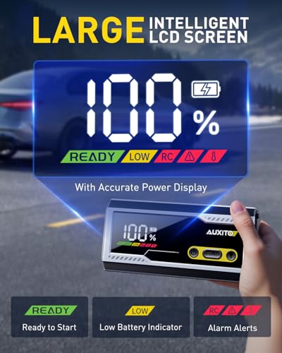 AUXITO 6000A Jump Starter, 12V Car Battery Jump Starter, Up to All Gas & 12L Diesel Engine with LED Display, Portable Jump Box with 3 Modes Flashlight and Jumper Cable, Storage Case