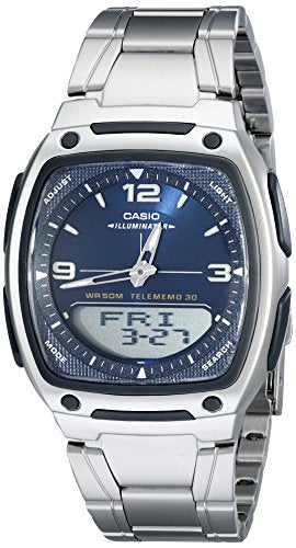 Casio AW81D Series | Watches for Men | Analog Digital Watch | Silver Stainless Steel | 1/100 SEC Stopwatch | Countdown Timer | World Time | LED Light | 50M WR | Multi Alarm | Calendar | 10 Yr Batt