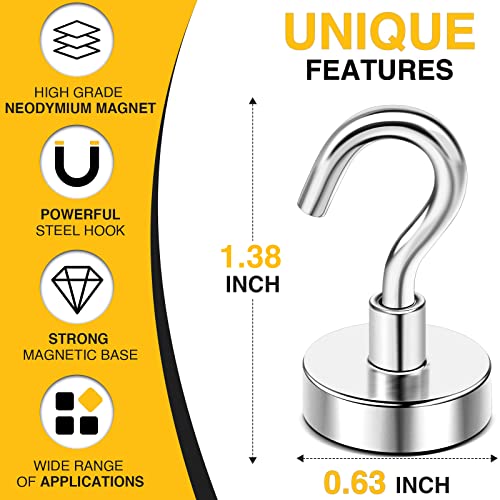 DIYMAG Magnetic Garage Hooks 6 Pack 30lbs 2026 Cruise Cabin Ship Essentials N52 Hook Heavy Duty Strong Magnets Fridge for Classroom Wall Mount Kitchen Grills Silver