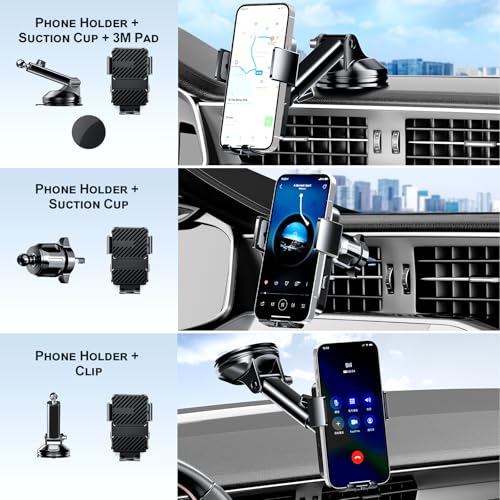 3 in 1 Wireless Car Charger, Phone Holders for Your Car 15W Fast Charging Auto Clamping, Car Phone Mount for iPhone 17 16 15 14 13 Mini Pro Max XR, Samsung Galaxy S25 Ultra S24 S23 S22 S21