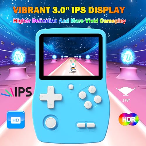 32 Bit Handheld Games for Kids Preloaded 139 Video Games, Portable Video Gaming Player with 3.0" IPS Screen and Rechargeable Battery, Mini Travel Games Electronic Gifts Toys for Boys Girls, Blue