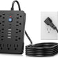 6 FT Flat Plug Surge Protector Power Strip, 11 Multiple AC Outlets with 6 USB Ports (2 USB C), 6 Feet Extension Cord, 1250W/10A