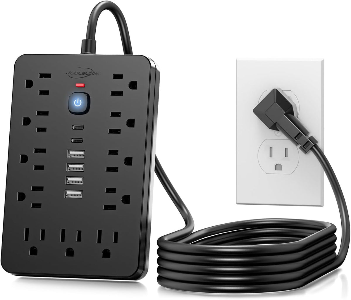 6 FT Flat Plug Surge Protector Power Strip, 11 Multiple AC Outlets with 6 USB Ports (2 USB C), 6 Feet Extension Cord, 1250W/10A