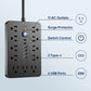 6 FT Flat Plug Surge Protector Power Strip, 11 Multiple AC Outlets with 6 USB Ports (2 USB C), 6 Feet Extension Cord, 1250W/10A