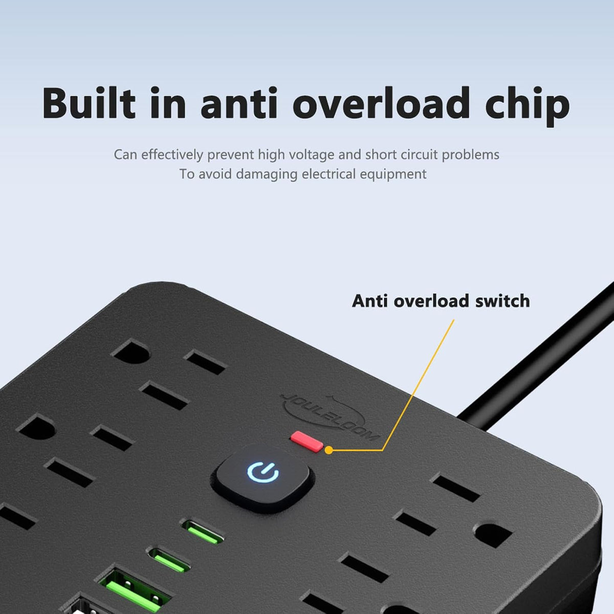 6 FT Flat Plug Surge Protector Power Strip, 11 Multiple AC Outlets with 6 USB Ports (2 USB C), 6 Feet Extension Cord, 1250W/10A