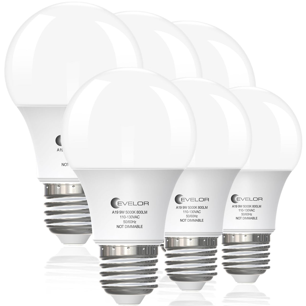 6-Pack A19 LED Light Bulbs, 60 Watt Equivalent Daylight 5000K with E26 Base, Efficient 9W, 800 Lumens Non-Dimmable LED Bulbs, 15000 Hours