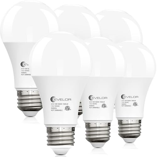 6-Packs A19 LED Light Bulbs, 100 Watt Equivalent Daylight 5000K Bright Bulbs Efficient 13W, 1500 Lumens E26 Base, Non-Dimmable, 15000-Hour Lifespan