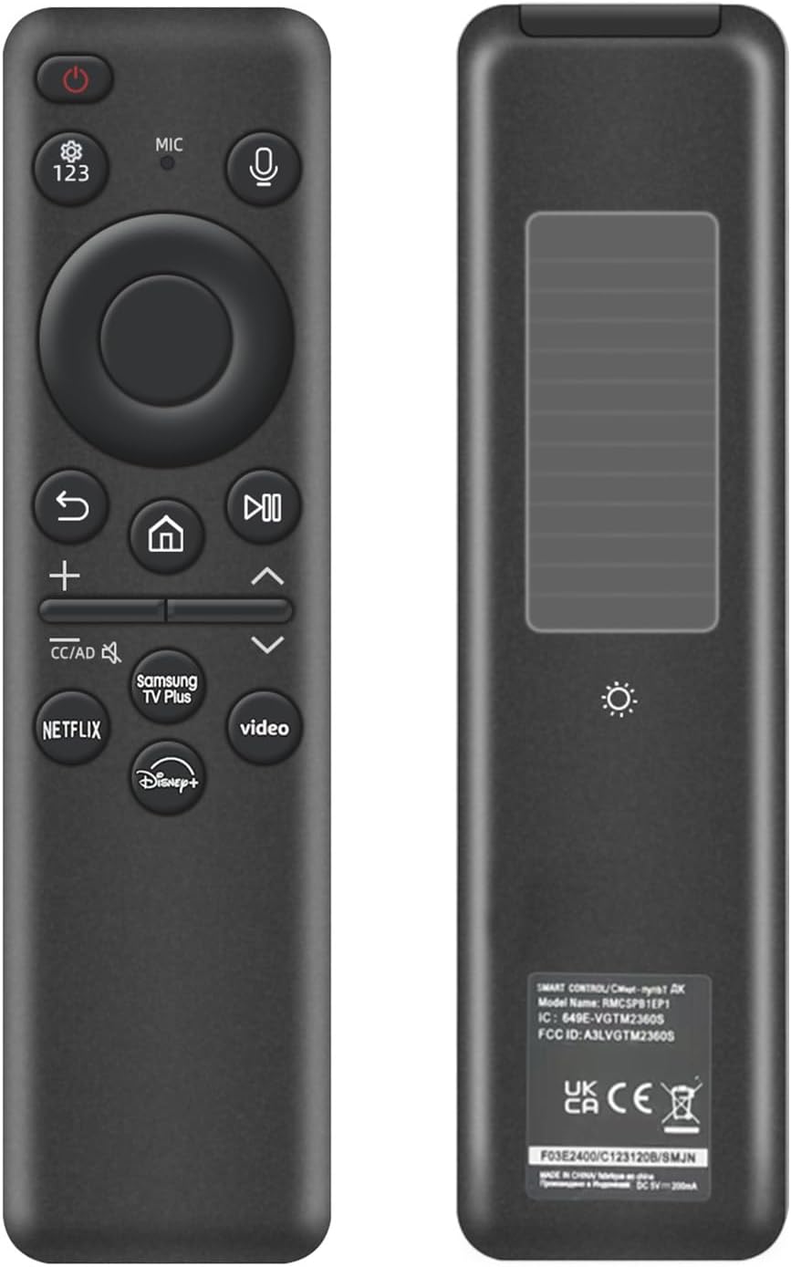 Rechargeable Voice Remote for Samsung Smart TVs, Replacement for 2019–2025 Samsung TV Remote Control with Solar Charging and Voice Search. 2-Year Warranty.