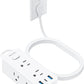 Power Strip Surge Protector, Olcorife Ultra Thin Flat Plug Extension Cord 5ft, 6 Outlets 3 USB Ports(1 USB C), 3 Sided Outlet Extender for Home Office Travel Dorm Room Essentials, White