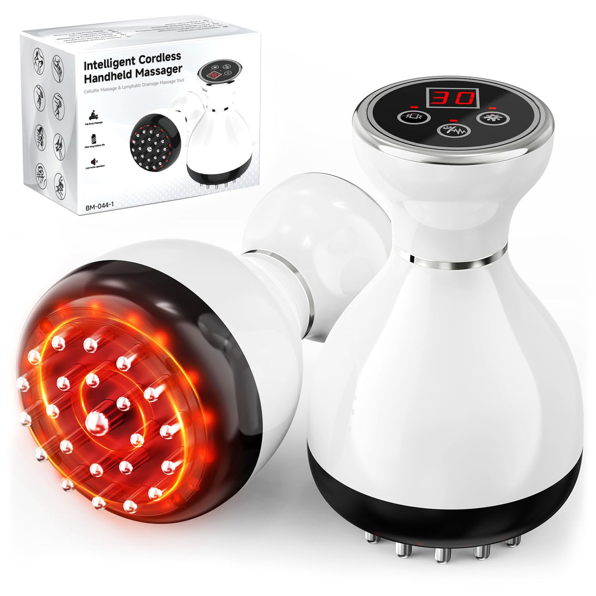 Red Light Lymphatic Drainage Massager Anti Cellulite Massage Tool | Microcurrent Electric Heat Vibration, Reduce Cellulite Stretch Marks, Skin Tightening, Full Body Leg Belly Stomach Massage