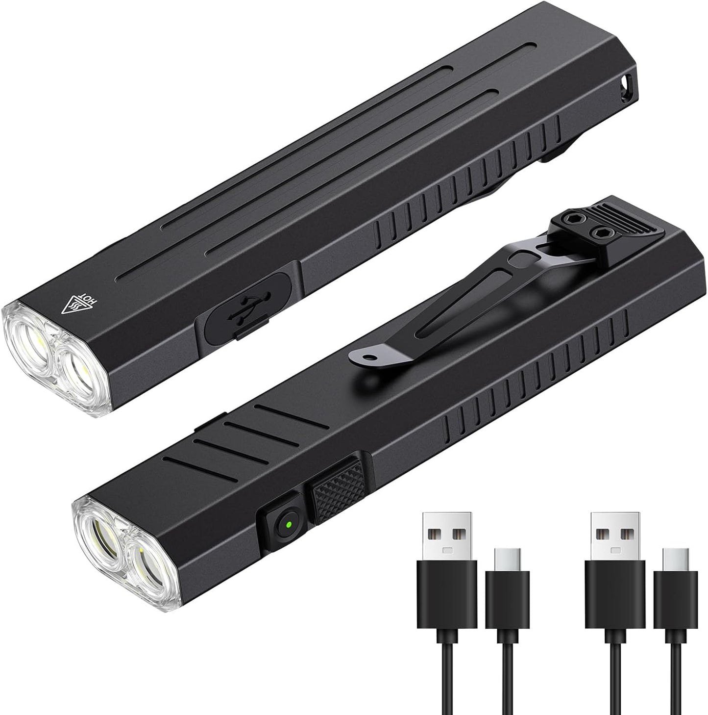 2pack Rechargeable EDC Flashlight - Emergency One Click Strobe Mode, 1600 High Lumens Portable Pocket light Mini Flashlight , Magnetic Small EDC Slim Flat Flashlight for Working Camping Repairing