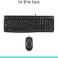 Logitech MK120 Wired Keyboard and Mouse Combo for Windows, Optical Wired Mouse, Full-Size, USB, Compatible with PC, Laptop - Black