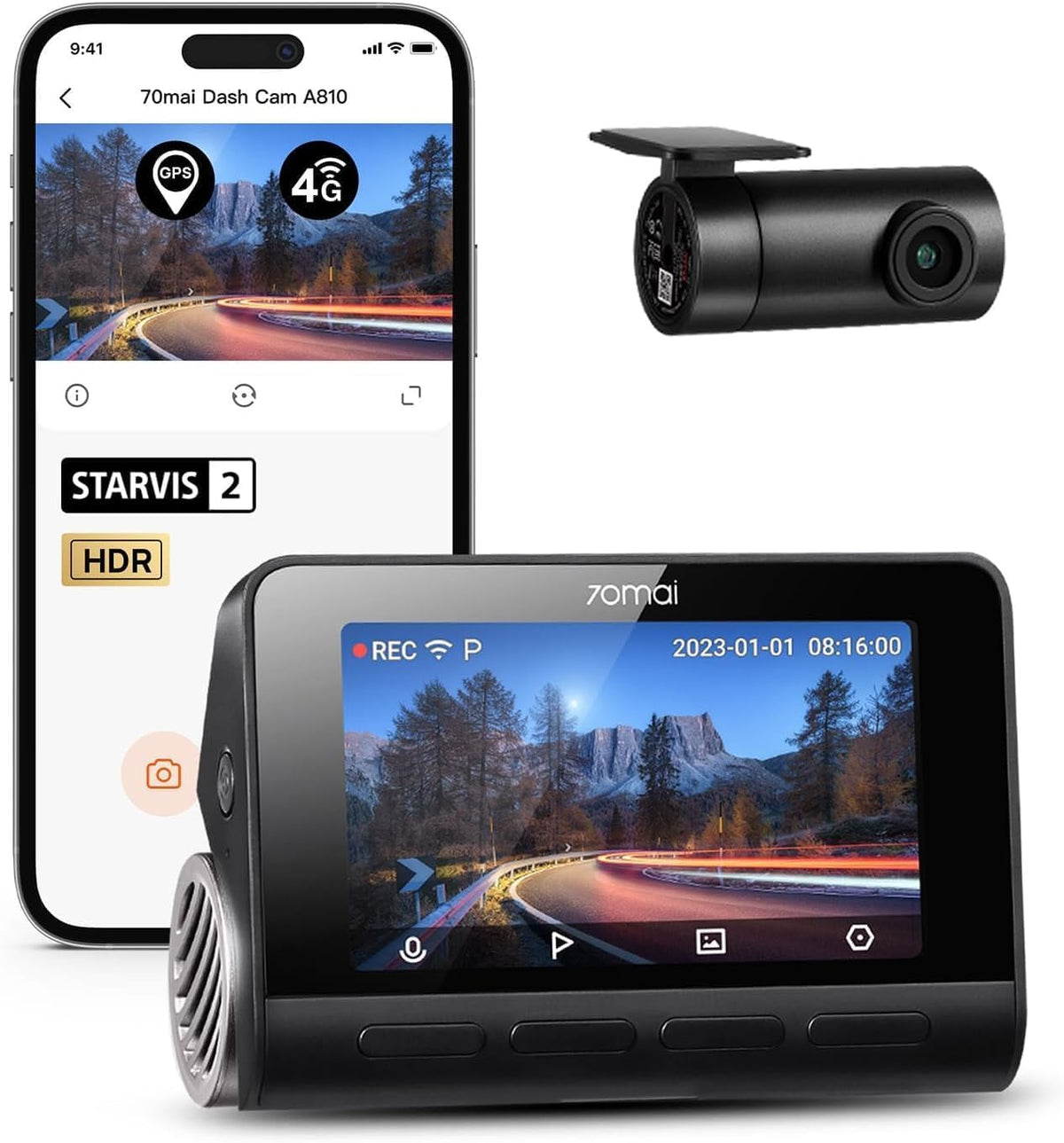 70mai 4K Dash Cam Front and Rear, 4K+1080P Dual STARVIS 2 Car Dash Camera for Cars, 4G LTE Remote Access, AI Motion Detection, WiFi 6, 5 GPS, 24H Parking Mode, HDR Night Vision, Voice Control, ADAS