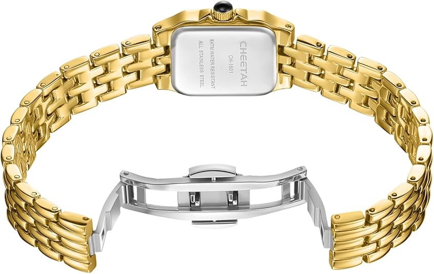 CHEETAH Gold Watches for Women with Small Vintage Bracelet, Rectangular Case Roman Dial