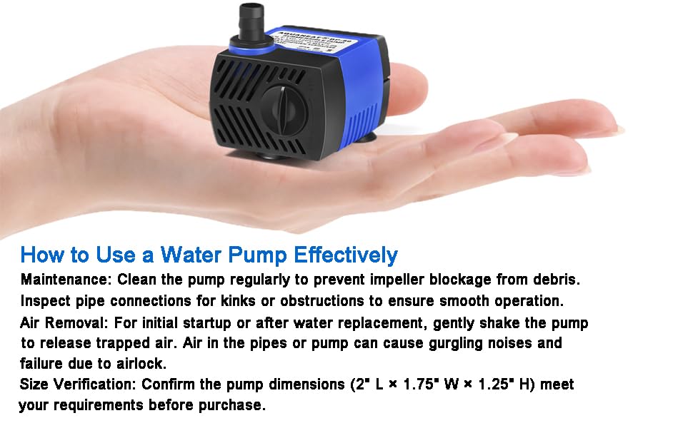 AQUANEAT Small Fountain Pump, 80 GPH Mini Submersible Water Pump with 3.3 ft Tubing, for Aquarium Fish Tank, Pet Water Fountain, Hydroponics, Pond Waterfall Filter Pump