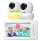 Babysense 5" HD Split-Screen Baby Monitor, Video Baby Monitor with 2 Cameras and Audio, Night Light, 1000ft Range, Two-Way Audio, 4X Zoom, Night Vision, 4000mAh Battery