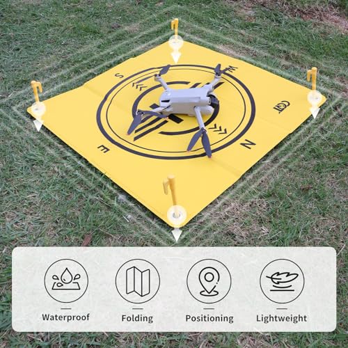 CQT Drone Landing Pad Universal Waterproof Weighted Portable Fast-Foldable Helipad Launch for DJI Avata 360 Mavic 3 4 Pro/Mini 2 SE/Air 2 2S/Mini 3 4 5 Pro/Mavic 2/Holy Stone/FPV/Avata 2/RC Quadcopters Accessories (55CM Yellow+Dark Gray)
