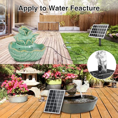 Jutai Solar Fountain Works in Cloudy Day with 2000mAH Battery Backup, 3.5W Glass Panel DIY Water Pump Kit with Sucker and Stake for Bird Bath, Water Feature,Garden, Outdoor-7 Nozzles,16.4ft Power Cord