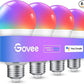 Govee Smart Light Bulbs, Color Changing Light Bulb, Work with Alexa and Google Assistant, 16 Million Colors RGBWW, WiFi & Bluetooth LED Light Bulbs, Music Sync, A19, 800 Lumens, 4 Pack