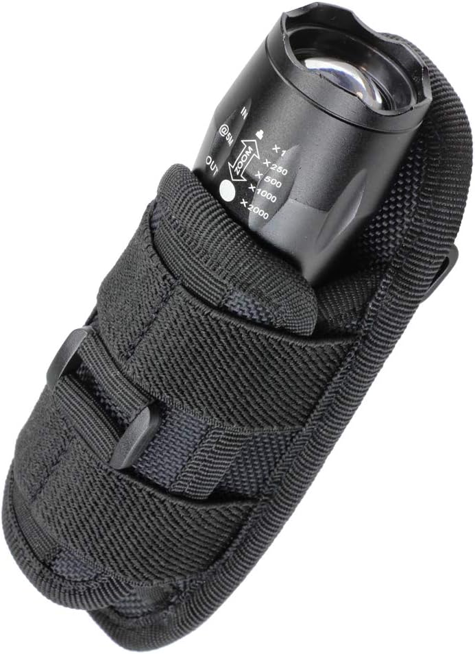 LIVANS Tactical Flashlight Pouch Holster, Rotatable Flashlight Holder Belt Clip Tactical Torch Carry Case with 360 Degree Carabiner Reel Clip